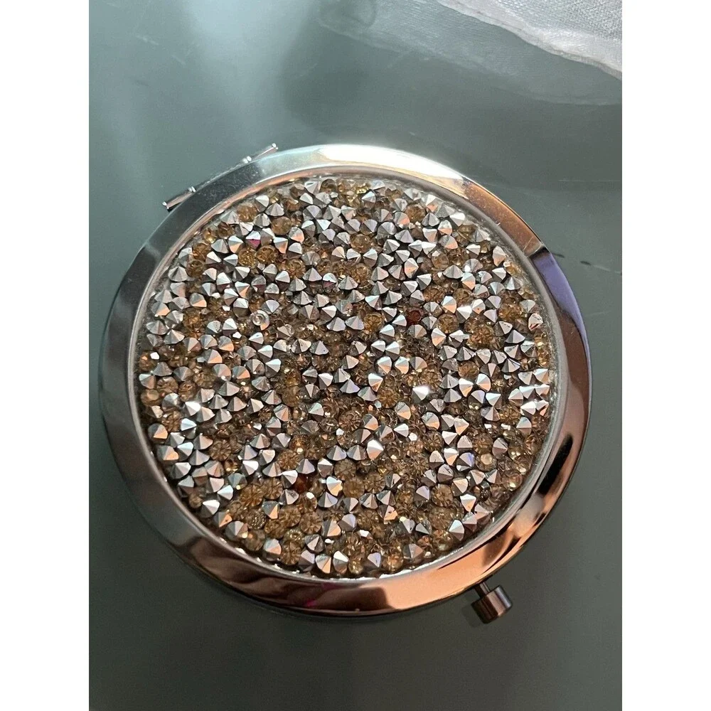 Make Up Mirror Compact In Little Pouch With Diamante Pieces On Lid Brand New